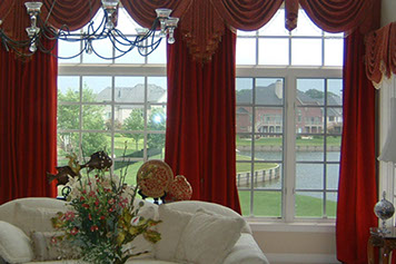 red drapes with window